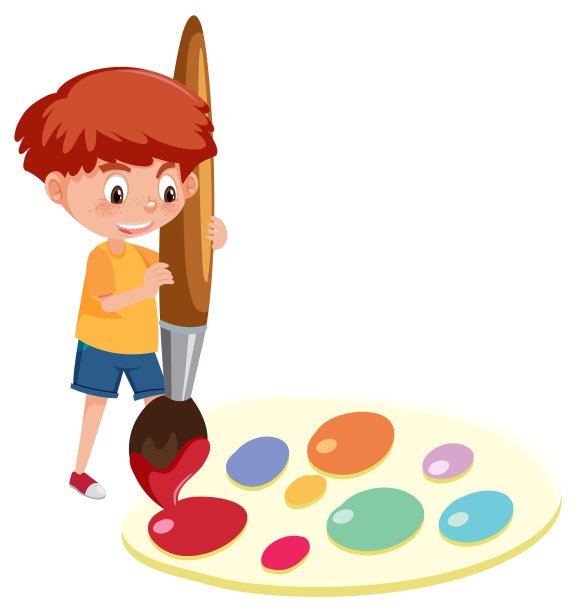 一个用调色板画水彩的男孩图片下载