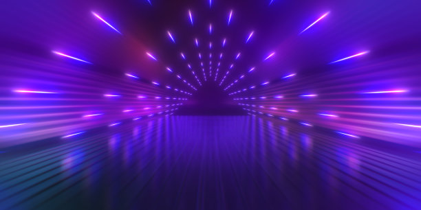 3d渲染，抽象的彩色霓虹灯背景，用紫外线照明的三角形隧道图片下载