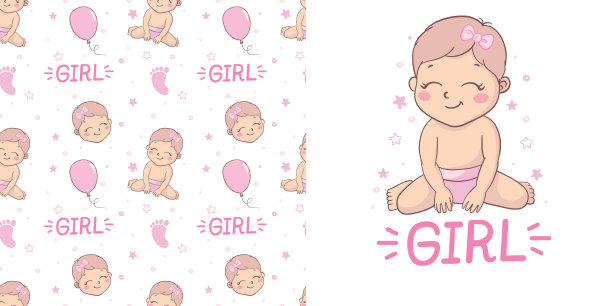 为新生儿准备的一套现成的设计。这是一个男孩。这是一个女孩。矢量插图。图片下载