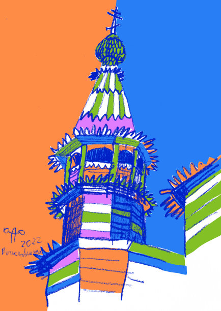 中世纪木制教堂画。旅游用品的创意绘画。图片下载