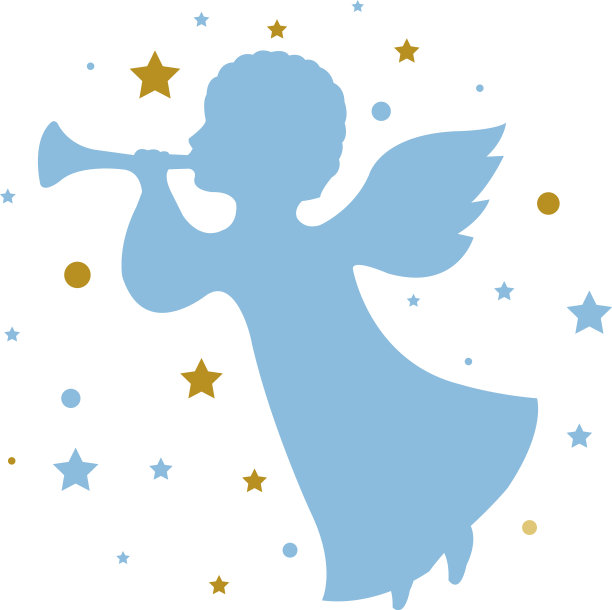 天使剪影与小号和星星孤立图片下载