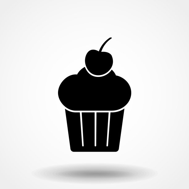奶油小蛋糕图标黑色标志上孤立图片下载