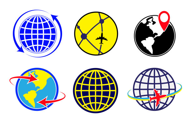 一套孤立的世界地图地球仪图标。每股收益向量图片下载