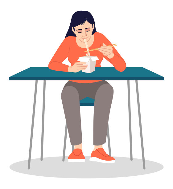 女孩吃面用筷子半平RGB图片下载