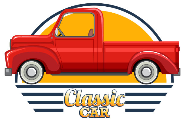 经典的汽车标志与经典的汽车在白色背景图片下载