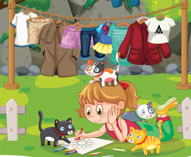 女孩在公园里涂色图片下载