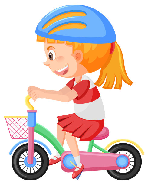 戴头盔骑自行车的女孩在白色背景图片下载