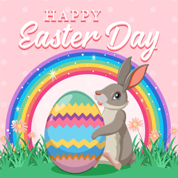 快乐的复活节设计与兔子和鸡蛋图片下载