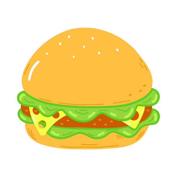 可爱有趣的汉堡人物。矢量手绘卡通卡哇伊人物插图图标。孤立在白色背景。汉堡的角色概念图片下载