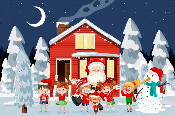 圣诞冬季场景与快乐的孩子图片下载