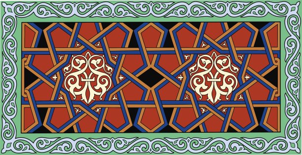 矢量插图，埃及阿拉伯伊斯兰几何图案，色彩多变，马穆鲁克时代，中世纪开罗。图片下载