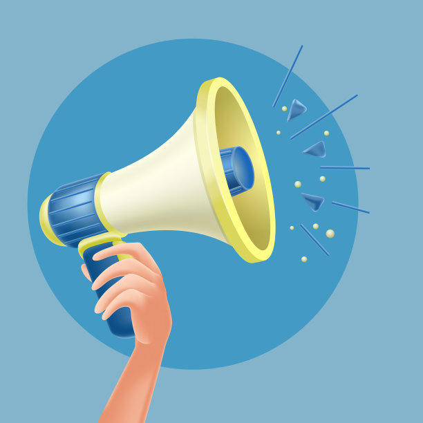 3 d渲染扩音器。卡通手拿着扩音器。矢量插图。图片下载
