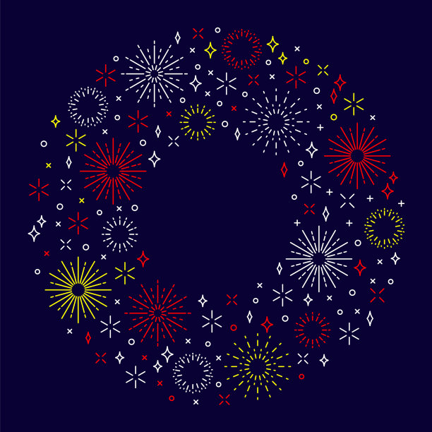 烟花圆喜庆横幅海报线条风格图片下载