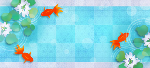 日本风格的装饰图案背景，金鱼和水葫芦。还有一盏模糊的灯。图片下载