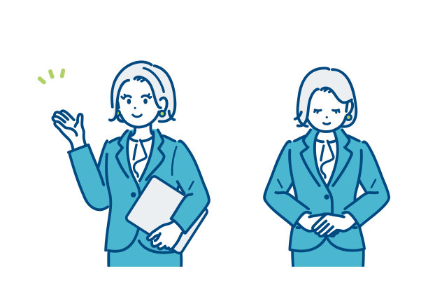 一位女商人鞠躬引路的插图。向量。图片下载