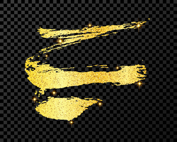 金色闪光刷在透明背景上的笔触图片下载