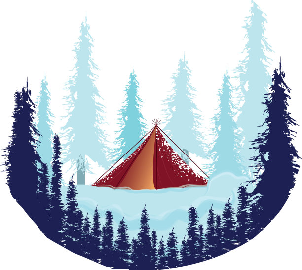 有帐篷和树木的孤立的冬季地球仪图片下载