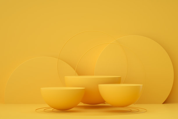 空的产品展台，平台，讲台，黄色背景的展览。图片下载