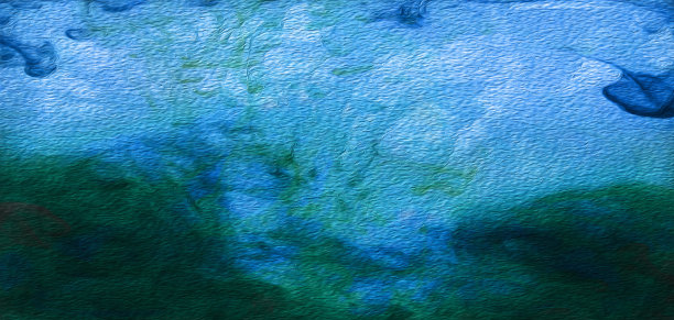 水彩墨在水中，美丽的蓝色和深绿色渐变抽象背景。图片下载