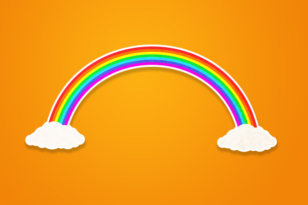 橙色背景上的再生纸彩虹。图片下载