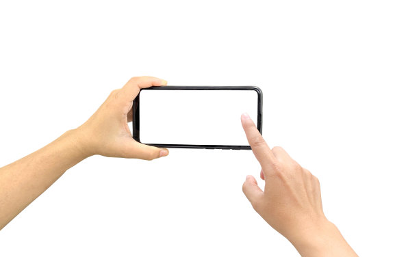 手商务女性持有的手机与空白屏幕隔离的白色背景与剪贴路径。图片下载