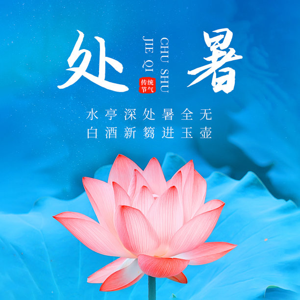 蓝色简约风处暑方形海报图片下载