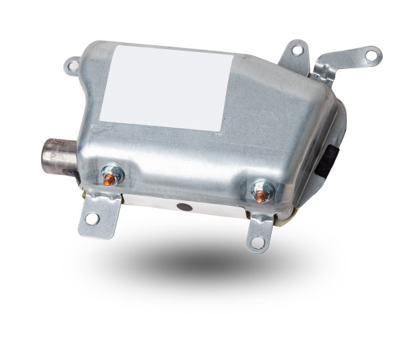 备件和内部元素从一个汽车侧安全气囊在门上的白色隔离背景。汽车服务行业图片下载