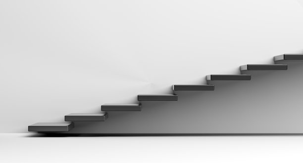 黑色的脚步踩在白色的横幅上。白色墙壁上的金属圆形台阶。3 d渲染。图片下载