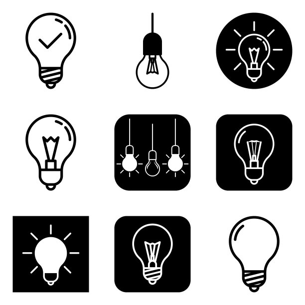 灯泡2平面图标设置在白色孤立图片下载