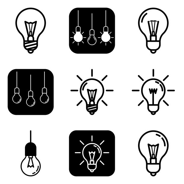 灯泡2平面图标设置在白色孤立图片下载