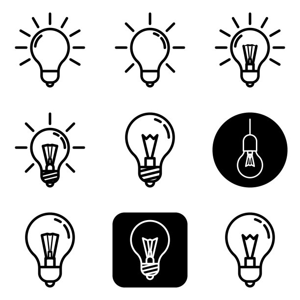 灯泡2平面图标设置在白色孤立图片下载