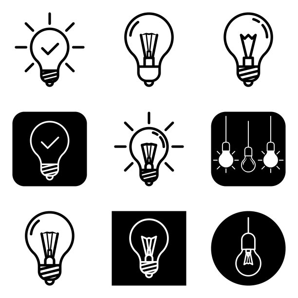 白色背景上的灯泡扁平图标集图片下载