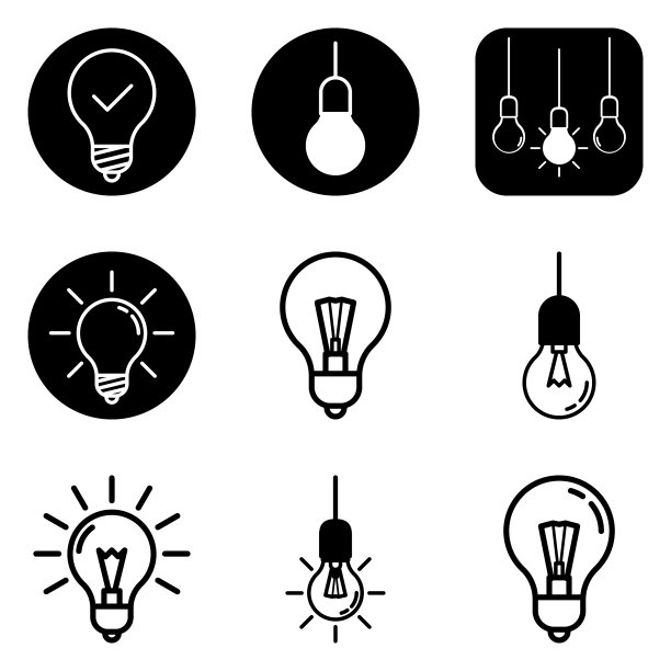 灯泡2平面图标设置在白色孤立图片下载