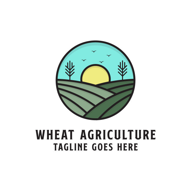 农业农场标志设计徽章线条艺术图片下载