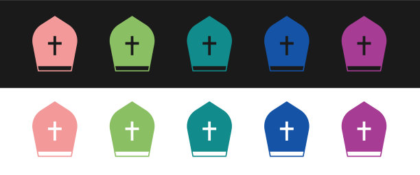 设置教皇帽子图标孤立的黑色和白色图片下载