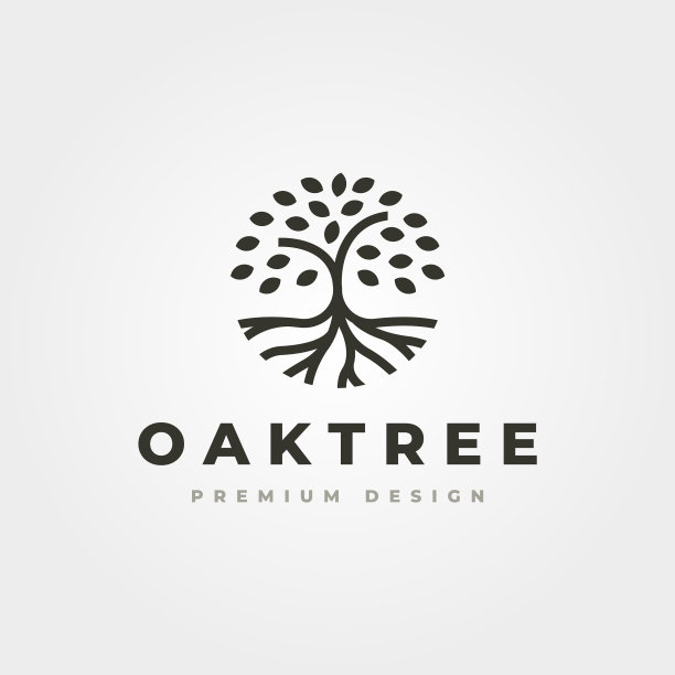 橡树线条艺术自然标志设计抽象图片下载