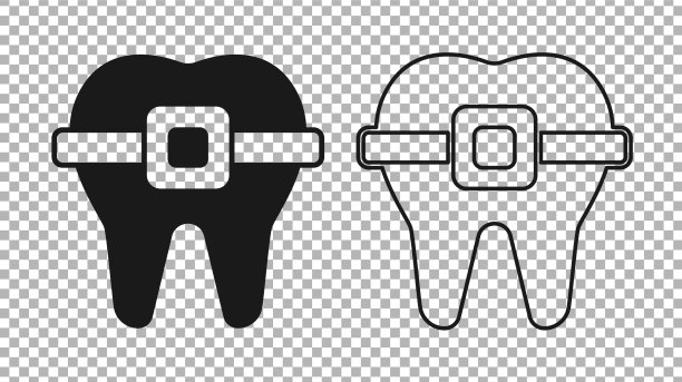 黑色牙齿与牙套图标隔离图片下载