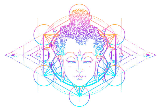 佛面上方有华丽的曼荼罗圆形图案图片下载