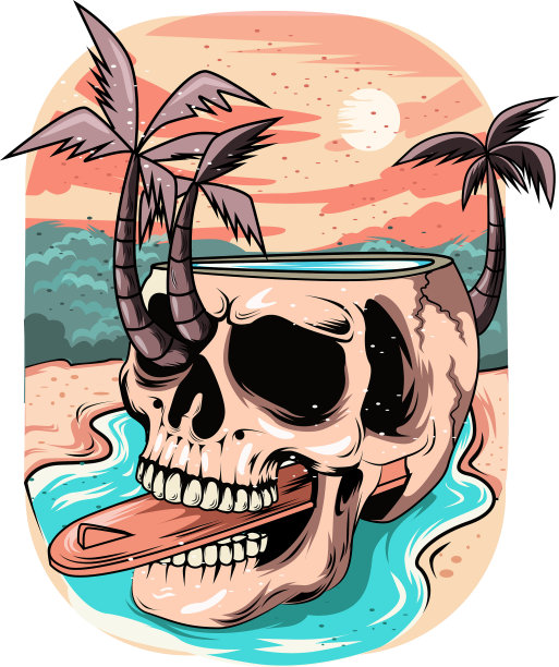 夏天的头骨，夕阳背景在河里图片下载