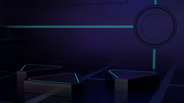 宇宙飞船或空间站内部的平台，科幻隧道，产品展示的舞台，3D渲染。图片下载