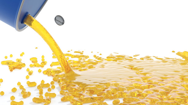 白色背景下从油桶桶中倒油，石油产品概念，3D渲染。图片下载