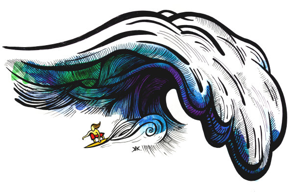 绘图冲浪在一个巨大的波浪图片下载