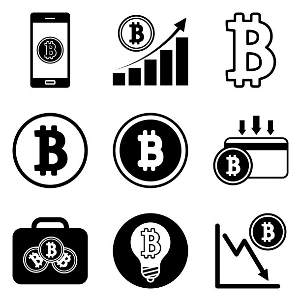 白色背景上孤立的比特币扁平图标集图片下载