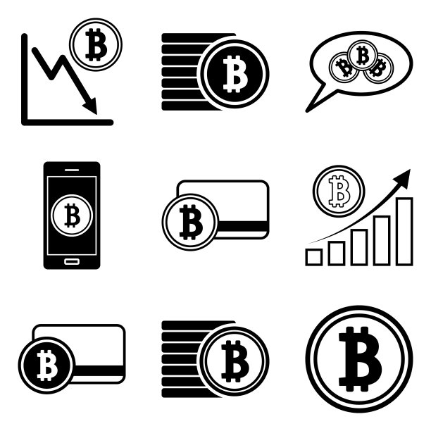 白色背景上孤立的比特币扁平图标集图片下载