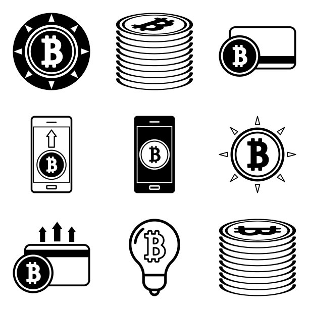 白色背景上孤立的比特币扁平图标集图片下载