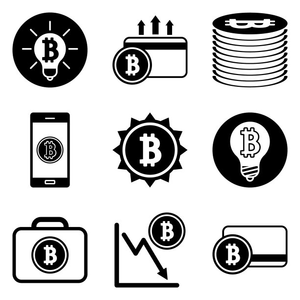 白色背景上孤立的比特币扁平图标集图片下载