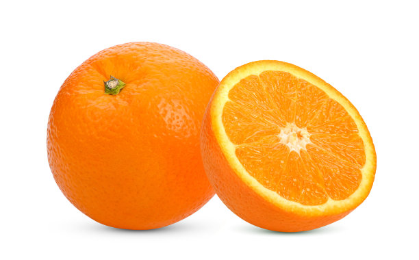 瓦伦西亚橙或脐橙白色背景。全景深图片下载