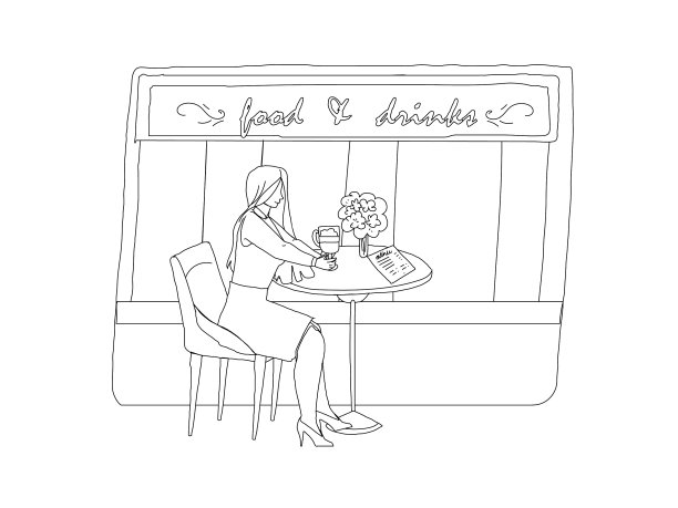 坐在户外咖啡馆排队的女人图片下载