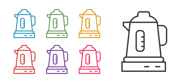 设定线电水壶图标孤立在白色上图片下载