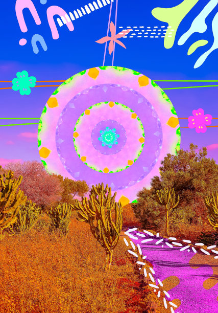 当代数字拼贴艺术。仙人掌，热带位置和几何草图混合。时尚杂志设计图片下载